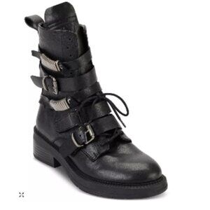 DKNY Black Buckled Combat Boots. Silver-Tone Metal Accents. 7. New.
